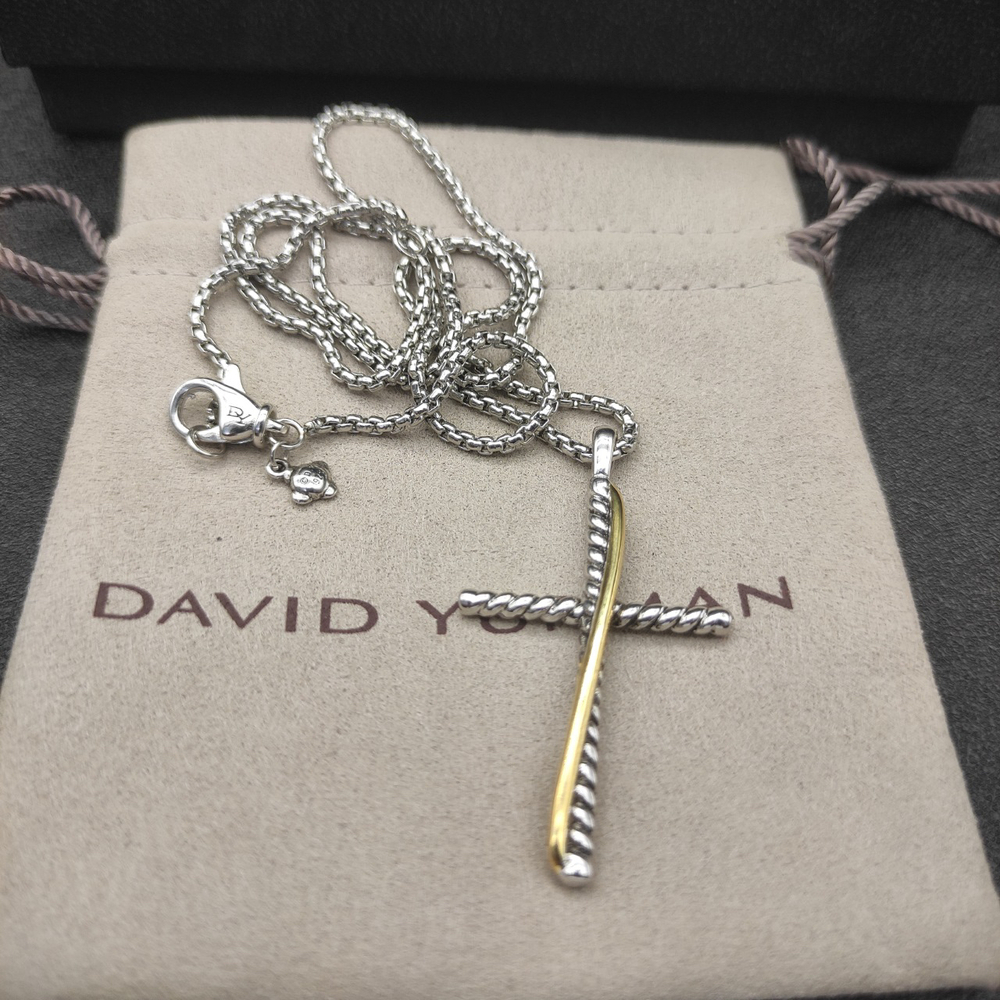 David Yurman Cross Necklace with Color-Separated Columns